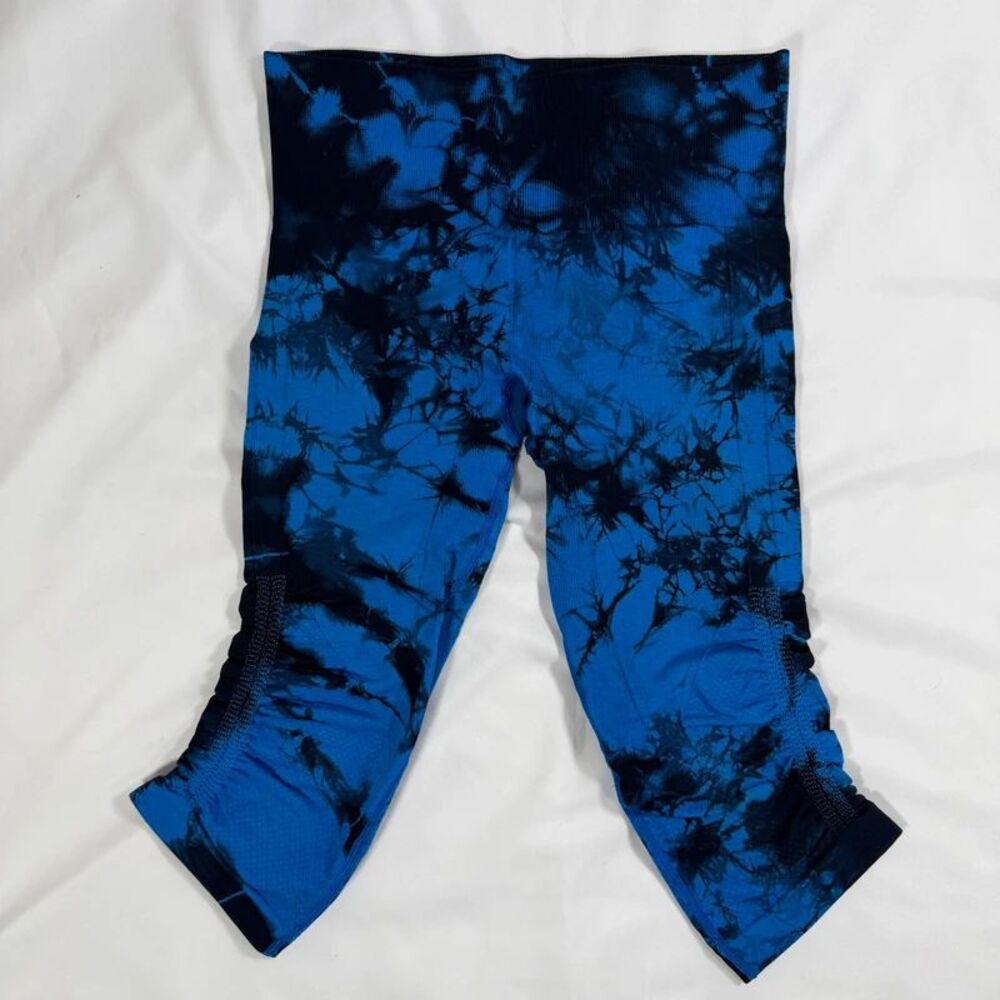 Lululemon Womens Size 4 Cropped High Waist Ruched Leggings Blue Tie Dye